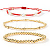 3Pcs 3 Styles Brass Round Beads Stretch Bracelets & Glass Seed Beads & Imitation Pearl Round Beads Adjustable Bracelets Set for Women YO0732-1-4