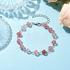 Cherry Quartz Glass Rondelle Beads Link Bracelets for Women BJEW-JB10262-01-2