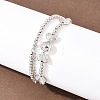 Brass Micro Pave Clear Cubic Zirconia Heart Round Beaded Bib Necklaces for Women NJEW-F364-08P-2