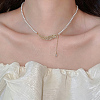 Brass Micro Pave Cubic Zirconia Wing Pendant Imitation Pearl White Round Beaded Necklaces for Women WG2CE1B-01-3