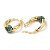 Natural Green Spot Jasper Round Beaded Hoop Earrings EJEW-A099-03G-04-3