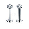 Flat Round Stainless Steel Clear Cubic Zirconia Threadless Labrets WG955BE-01-1