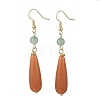 Natural Red/Green Aventurine & Brass & 304 Stainless Steel Dangle Earrings EJEW-JE07257-01-3