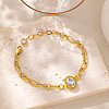 304 Stainless Steel Pave Clear Cubic Zirconia Oval Link Figaro Chain Bracelets for Women WG79883-01-1