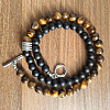 6mm Natural Obsidian & Tiger Eye Round Beaded OT Necklaces for Men Women DT8400-1-1