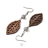 Leaf Natural Walnut Wood Dangle Earrings EJEW-JE06102-01-4