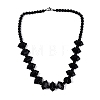 Natural Black Onyx(Dyed & Heated) Round & Cone Beaded Necklaces NJEW-N064-03B-1