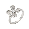 Flower Brass Micro Pave Cubic Zirconia Cuff Ring Components KK-K297-23P-1