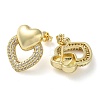 Heart Brass Micro Pave Clear Cubic Zirconia Stud Earrings EJEW-A034-07G-2