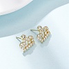 Crown Brass Micro Pave Clear Cubic Zirconia Stud Earrings EJEW-H178-13G-1