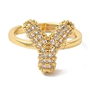 Rack Plating Letter Brass Micro Pave Clear Cubic Zirconia Adjustable Rings for Women KK-S391-03G-Y-1