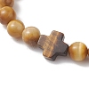 Natural Tiger Eye Round Beads Stretch Bracelets BJEW-JB13370-02-3
