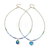 2Pcs 2 Styles Blue K9 Glass Teardrop Heart Pendant Electroplated Glass Faceted Rondelle Beaded Necklaces NJEW-JN05751-2