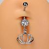 304 Stainless Steel Pave Clear Cubic Zirconia Curved Barbell Dangle Belly Rings FS-WG828D7-06-1