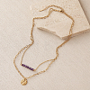 304 Stainless Steel Textured Coin Pendant Double Layer Necklaces VK6399-4-1