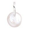 1Pc Natural Pearl Flat Round Pendants STER-BBC0009-63-1