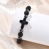 Natural Lava Rock & Synthetic Turquoise & Non-magnetic Hematite Cross & Round Beaded Stretch Bracelets for Women Men BJEW-JB13930-4
