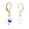 Natural Shell Flower with Evil Eye Dangle Leverback Earrings EJEW-JE05001-4