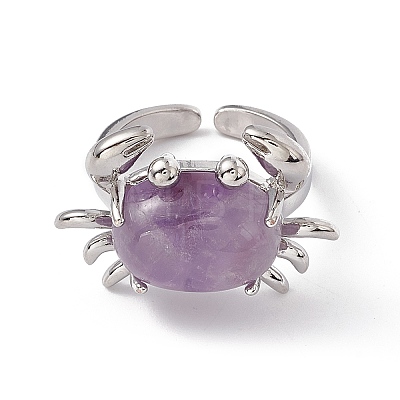 Natural Amethyst Crab Open Cuff Ring RJEW-I090-01P-10-1