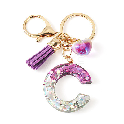 Alloy Resin Heart Keychains KEYC-TADJ0002-01G-C-1