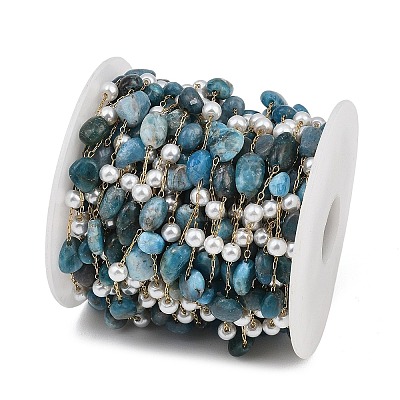 Natural Apatite Nuggets & 316 Stainless Steel Handmade Link Chains CHS-K021-14G-14-1