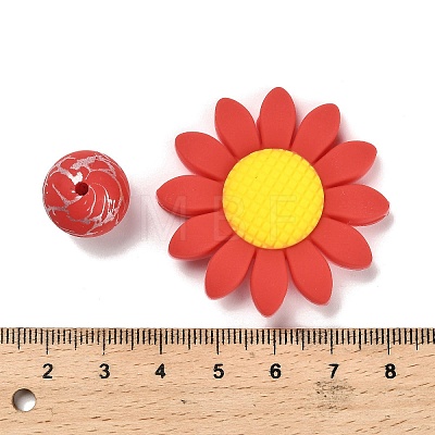 23Pcs Sunflower & Round Silicone Focal Beads SIL-L005-01F-1