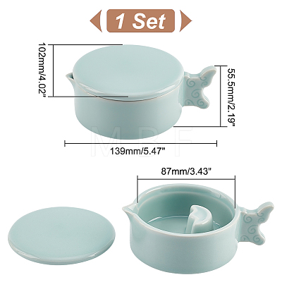 Fish Shape Porcelain Multifunctional Ink Dish with Brush Holder AJEW-WH0326-32-1