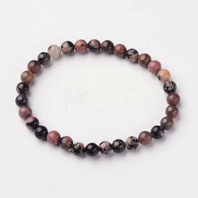 Natural Rhodonite Round Bead Stretch Bracelets BJEW-L594-D02-1