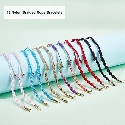  12Pcs 6 Colors Half Finished Braided Nylon Thread Bracelets AJEW-NB0003-62-1