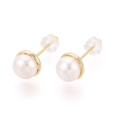 Brass Natural Pearl Stud Earrings PEAR-N020-08F-1