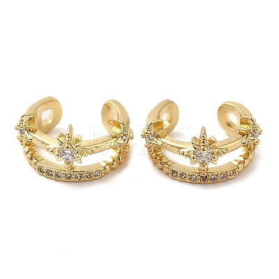 Rack Plating Brass Micro Pave Cubic Zirconia Star Cuff Earrings EJEW-E290-11G-1