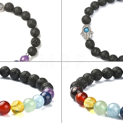 Chakra Jewelry Natural Lava Rock Bead Stretch Bracelets BJEW-JB02272-1