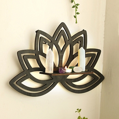 Wooden Lotus Shelf for Crystals PW-WG03784-01-1