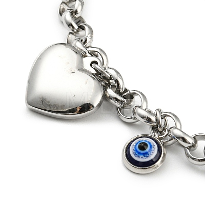 Resin Evil Eye & Heart Charm Bracelet BJEW-Z016-09P-1