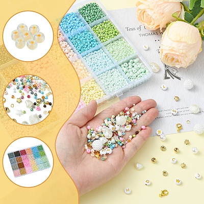 DIY Glass Seed & CCB Plastic & Imitation Pearl Beads Jewelry Making Findings Kits DIY-FS0008-15-1
