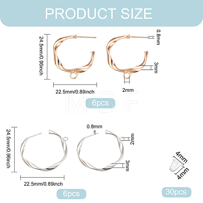 12Pcs 2 Color Brass Stud Earring Findings KK-BC0010-23-1