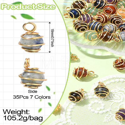 35Pcs 7 Colors Chakra Natural Mixed Gemstone Pendants PALLOY-CJ00050-1
