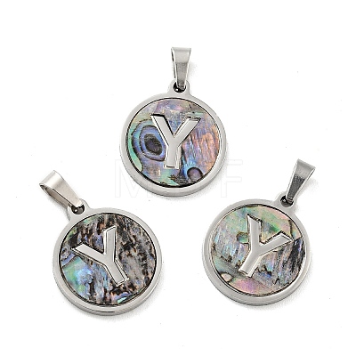 304 Stainless Steel with Paua Shell Pendants STAS-G268-02Y-P-1