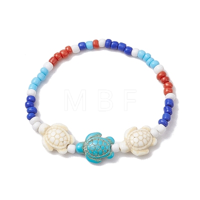 Summer Beach Turtle Synthetic Turquoise & Pearl Bracelet Sets BJEW-JB10347-02-1