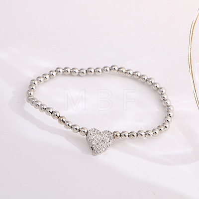 Brass Micro Pave Clear Cubic Zirconia Beaded Stretch Bracelets for Women FS-WG5260F-26-1