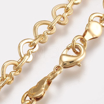 Brass Heart Link Chain Necklaces X-NJEW-O101-01G-1