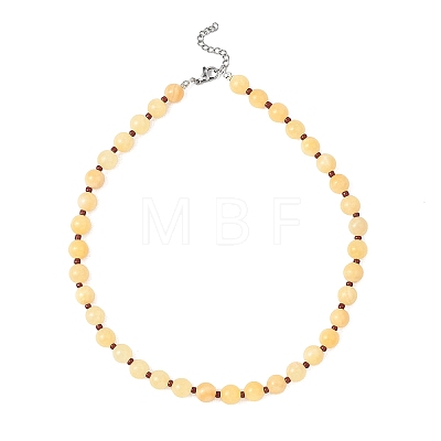 8.5MM Round Dyed Natural Malaysia Jade with Glass Seed Beaded Necklaces for Women NJEW-JN05646-02-1