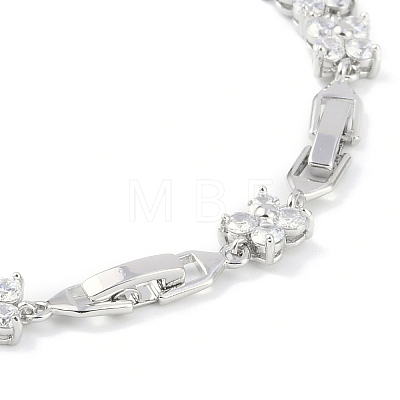 Noble Gift Ideas for Lady Platinum Tone Brass Micro Pave Cubic Zirconia CZ Flower Link Chain Bracelets BJEW-L472-01-1-1