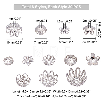   240Pcs 8 Style Stainless Steel Flower Bead Caps STAS-PH0004-27-1