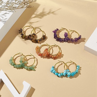 Natural Gemstone Hoop Earrings EJEW-JE05173-1