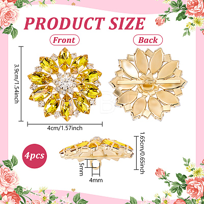 4Pcs Alloy & Glass & Rhinestone Shank Buttons BUTT-FG0001-63A-1
