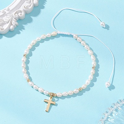 Brass Cross Charm Bracelets BJEW-JB13500-1