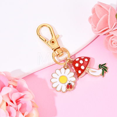 Flower & Mushroom Alloy Enamel Pendant Decorations HJEW-YW00055-05-1