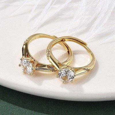 Brass Micro Pave Clear Cubic Zirconia Finger Rings for Women RJEW-U049-05G-1