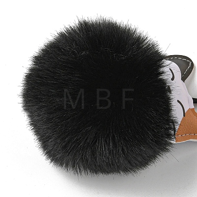 Imitation Rex Rabbit Fur Ball & PU Leather Cat Pendant Keychain X1-KEYC-K018-05KCG-04-1